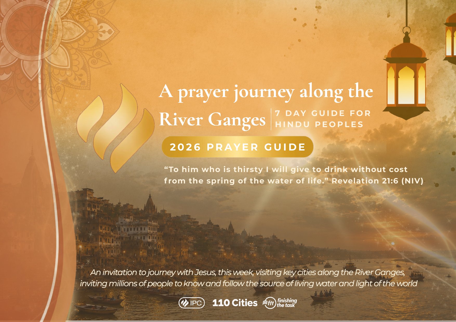 Cover of the 2026 prayer guide: A prayer journey along the River Ganges, 7-day guide for Hindu peoples.